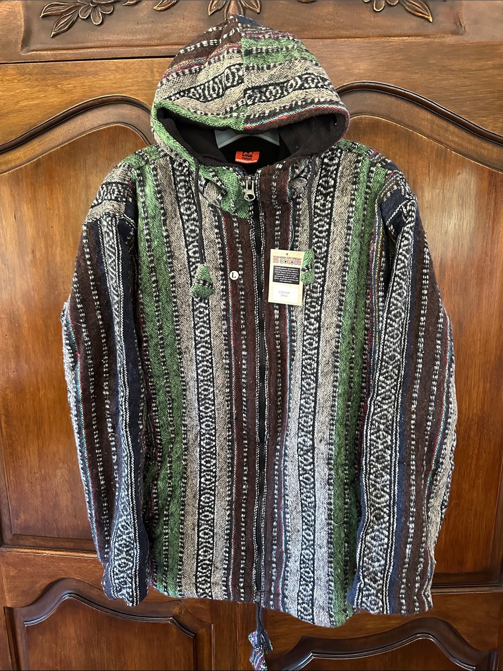 Loud Elephant Striped Hooded Zip-Up Sweater Jacket - Green/Brown